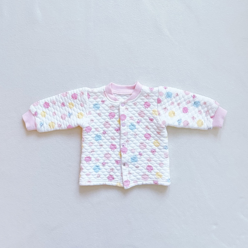 Quilted Infant Baby Jacket Cardigan Cotton Blend Snap Front Cozy Vintage 12-18M